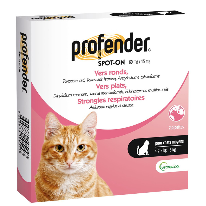 Profender Chats Moyens 2.5-5kg Spot-on 2 Pipettes